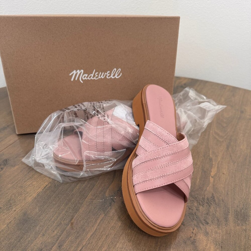 NEW Madewell Pink Criss Cross Slides in Suede - Size 10